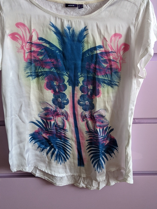 Mexx Tops - Mexx White Tee with Blue & Pink Tropical Palm Print